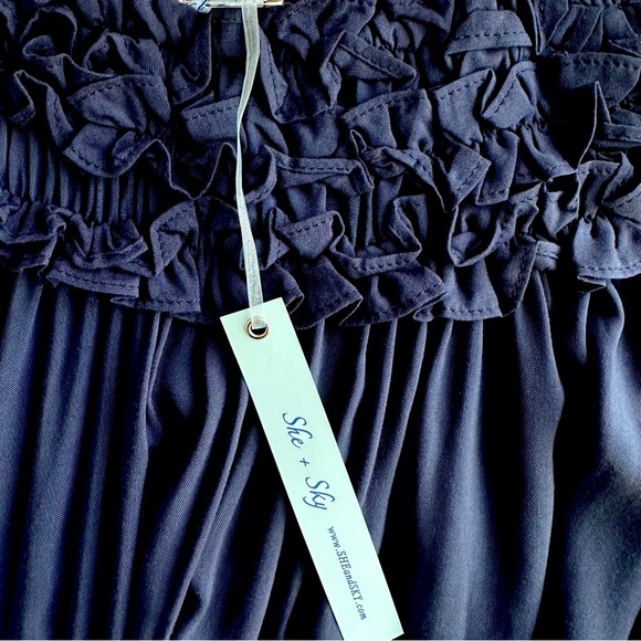 She + Sky Blue Ruffle Off Shoulder Top Shirt Blouse - Picture 10 of 10